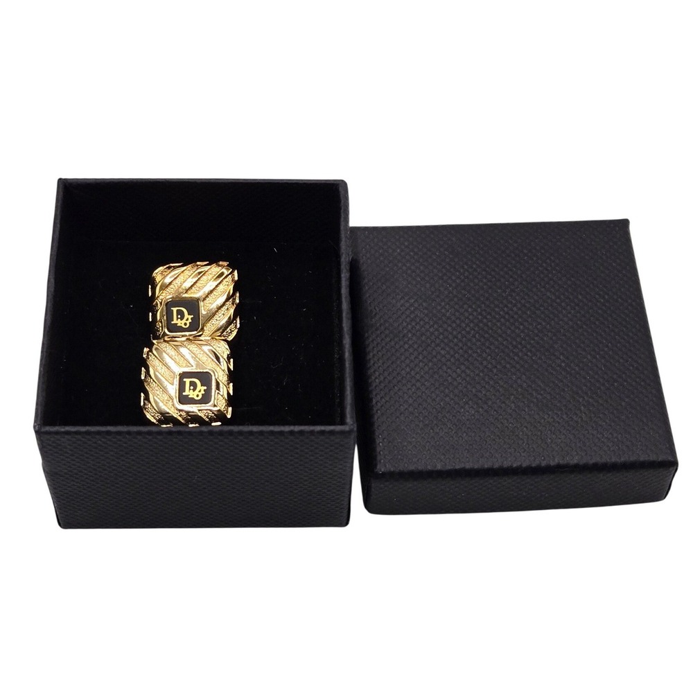 Christian Dior Vintage Mens Gold Tone Black Enamel CD Logo Square Cufflinks - Picture 3 of 5